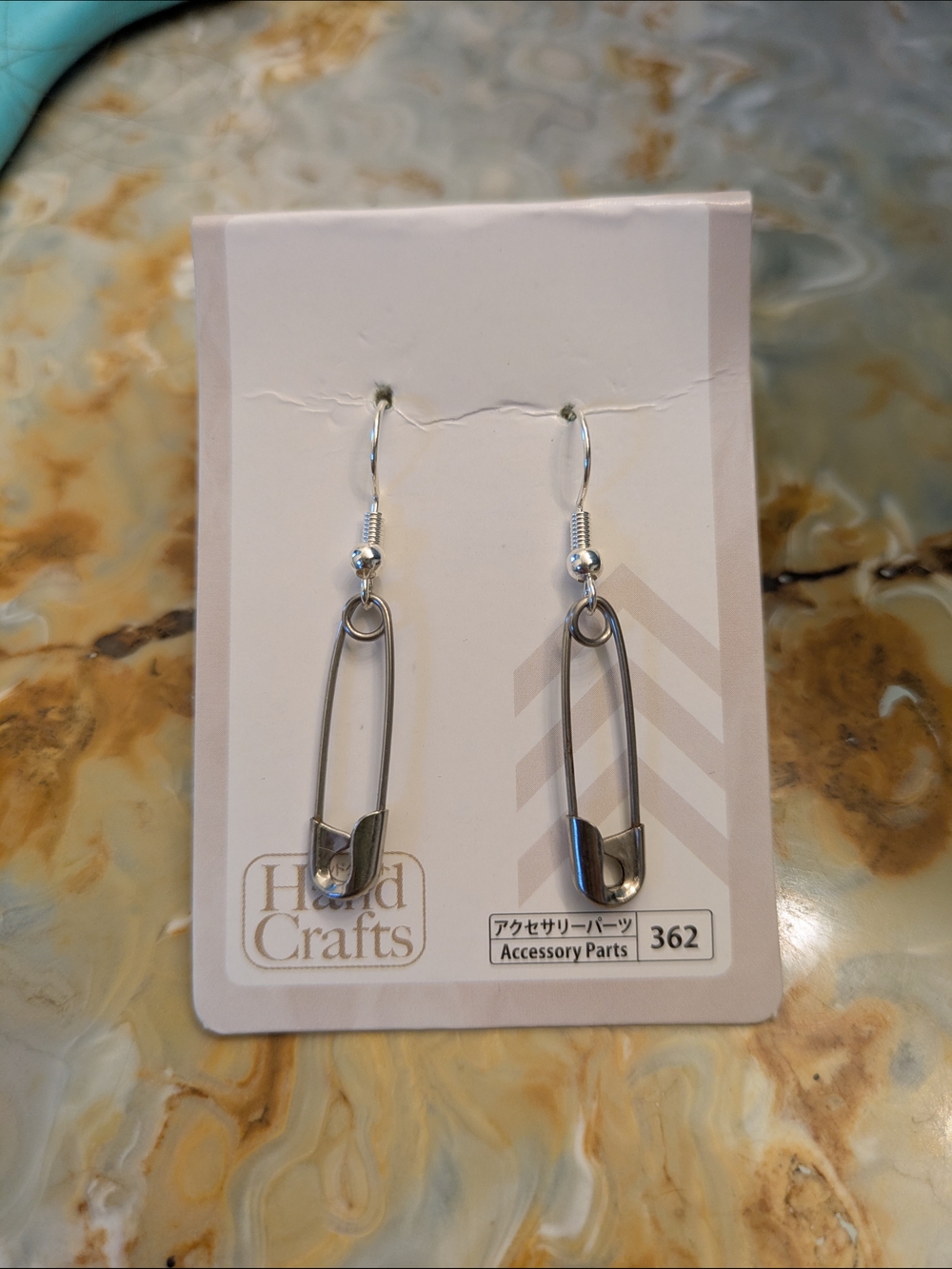 Safety Pin Drop Earrings - Silver Tone